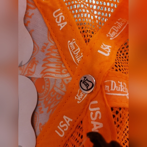 Von Dutch Orange Velvet Trucker Hat - Picture 11 of 12